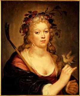 Portrait of unknown woman in shepherdess clothing, portrait painting visual material wood oil, Standing rectangular portrait