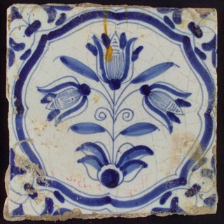 Tile, three-tier in braces in blue on white, corner motif, wing, wall tile tile footage earth discovery ceramics earthenware