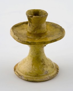 Yellow miniature or toy collar candlestick with high hollow base, candlestick candlestick lighting tool toy relaxing ground find