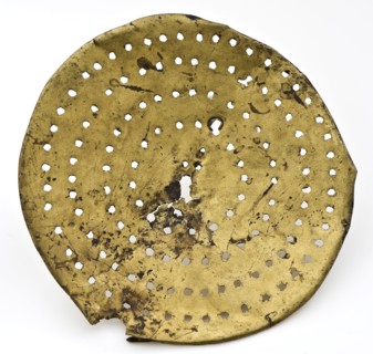 Yellow copper skimmer, skimmer kitchenware soil find copper brass metal d 2,5, Copper sheet of skimmer Covered outer edge