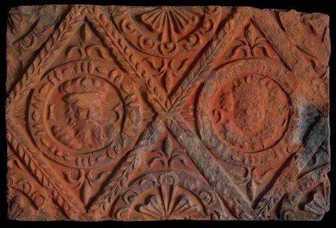 Hearthstone, from Antwerp Belgium, without frame, with male and female head, hearth fireplace part ceramics brick, fried Hearth