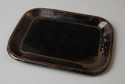metal worker: Gresnich, Rectangular black miniature tray with gold colored edges, tray miniature model toy relaxant iron tin