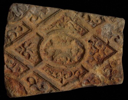 Hearthstone, from Antwerp Belgium, without frame, with rosette in window, fireplace stone part ceramic bricks, baked Hearth