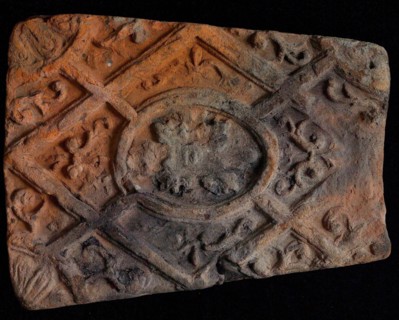 Hearthstone, from Antwerp Belgium, without frame, with rosette in window, fire stone fireplace component ceramics brick, fired