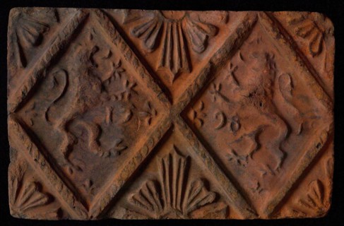 Hearthstone, from Antwerp Belgium, without frame, with lions and year, fire stone fireplace component ceramics brick glaze