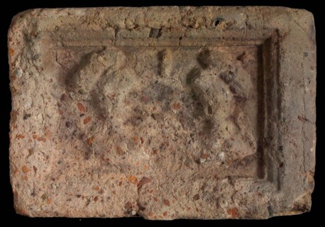 Hearthstone, Luiks, from Luik, Liege Belgium, with wide frame, with male and female head, hearth fireplace part ceramic brick