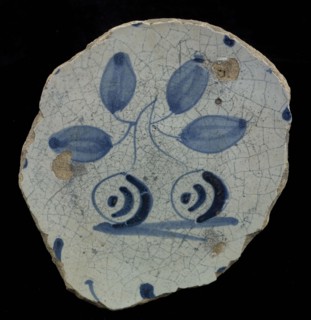 Fragment majolica dish, blue on white, with two cherries, plate dish crockery holder soil find ceramic earthenware glaze, baked