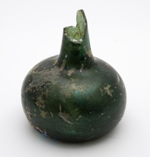 Bulbous bottle, onion, belly bottle bottle holder bottomfound glass, free blown and shaped Small bulbous bottle onion in clear