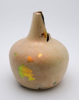 Belly bottle, gold iridescent, belly bottle bottle holder soil find glass, free blown and shaped Circular bottle of english