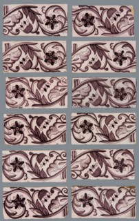 Twelve purple borders, with flowers, edge tile wall tile tile sculpture ceramics earthenware glaze, baked 2x glazed painted