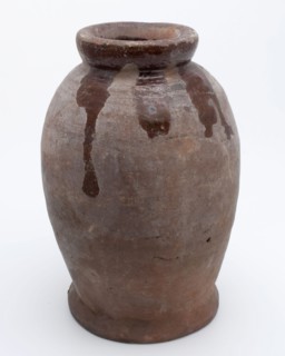 Pottery pot on stand, baluster shape, used in the sugar industry, sugar pot pot holder soil find ceramic earthenware glaze lead