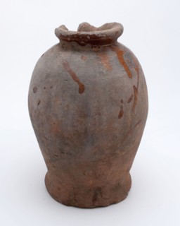 Pottery pot on stand, baluster shape, used in the sugar industry, sugar bowl pot holder soil find ceramic earthenware glaze lead