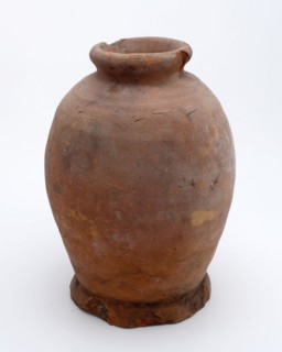Pottery pot on stand, baluster shape, used in the sugar industry, sugar bowl pot holder soil find ceramic earthenware glaze lead