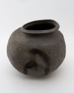 Gray earthenware ball pot, distorted misfires, ball jar pot holder soil find ceramic pottery, hand-formed baked Pottery ball pot