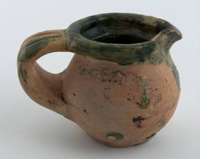 Pottery jug, small size, glazed internally green, jug crockery holder soil find ceramics pottery glaze, hand-turned glazed baked