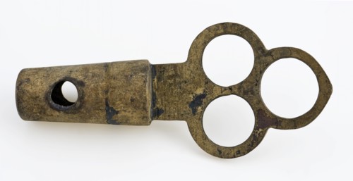 Marked, Copper stopper from tap with handle in the form of tripod, stop closure part ground find bronze copper metal, cast sawn