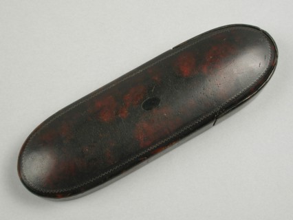 Oval glasses case of wood with painted layer of turtle, hinged cover in the upper part, spectacle case tube holder wood paint