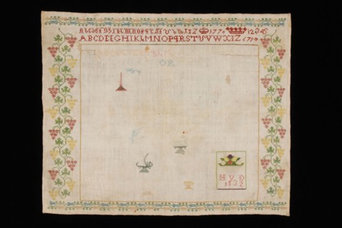 Unfinished sampler or lettercloth worked in colored silk on finely woven linen, marked 1770 HVDP 1832, lettercloth sampler