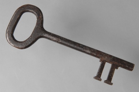 Iron key with oval eye, massive key handle and straight-shaped shaped beards, key iron iron, hand forged Key with oval eye