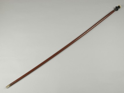 Walking stick with button in the shape of female bust, walking stick wood ebony? leg metal horn, Walking stick with lacquered