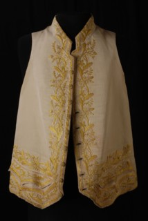 Men's vest in cream-colored rips silk, embroidered in yellow and cream, vest outerwear men's clothing silk shoulder, waist