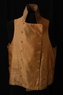 Yellow vest with red stripe, vest outerwear men's clothing apparel silk wool linen shoulder, waist, bottom, textile yellow men's