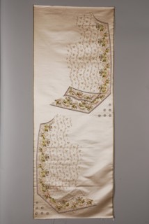 Uncut cropped ivory white silk cardigan embroidered with floral motifs: embroidered on parts of silk and not yet processed into