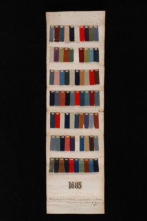 Egarius Arent, Sampler book with yellow-black mottled cover, in which 68 fabric samples, L.V. Ledeboer, cloth trader