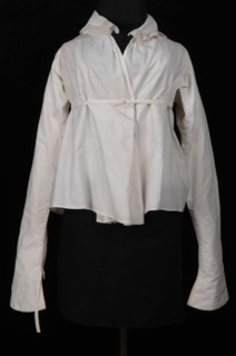 Short jacket or gown of white cotton with long sleeves and flat round collar, yak frock body outerwear women's clothing clothes
