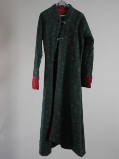 Blue woolen Japanese skirt with floral pattern in green, reversible, japonse rok outerwear men's clothing wool shoulder w 48