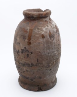 Pottery pot on stand, baluster shape, used in the sugar industry, sugar bowl pot holder soil find ceramic earthenware glaze lead
