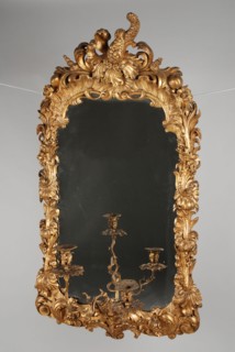 Gold plated wooden rococo mirror frame, interior mirror wood linden wood gold leaf gold paint 105,0, Shell and flower decoration