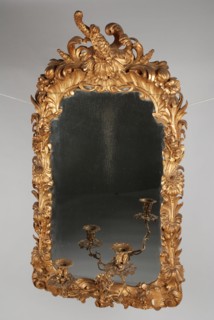 Gold plated wooden rococo mirror frame, interior mirror wood linden wood oakwood gold leaf, Shell and leaf decoration