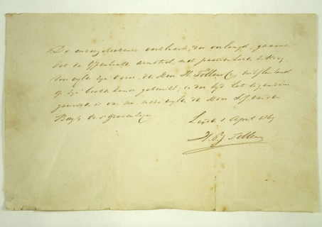 Written declaration concerning the authenticity of chair 11317, issued the son of the poet Tollens, authentication document