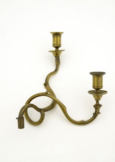 Two brass, double wall arms, candlesticks, cantilever candleholder lighting tool brass metal, cast Two strong twisted arms