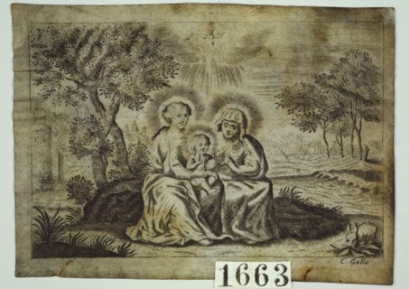 C. Galle, Prayer for Hubertus Kramer, with on front of Christ, Maria and Anna, prayer print picture material parchment, Signed C