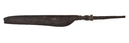 Blade, via profiled section becoming narrowed sting, blade knife cutlery soil find iron metal, archeology food