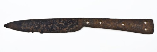 Blade with pointed end and plate gouge, knife cutlery foundations iron metal, archeology Rotterdam City Center Stadsdriehoek