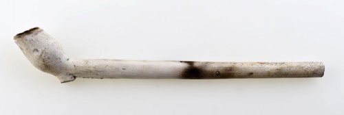 Clay pipe, marked, stem decorated with fleur de lis stamps, clay pipe smoking equipment smoking floor found ceramic earthenware