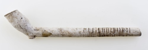 Clay pipe, marked, with decoration bands embossed on handle, clay pipe smoking equipment smoke floor earthenware ceramic pottery