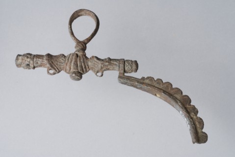Portion of bag clip, brace belt bag bag holder soil find brass bronze metal, cast bracket of bag with oval hanging loop