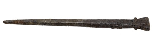 Writing pen with tip and spatula-shaped end, writing pen soil find copper iron metal, forged Writing stick or stylus Conical rod