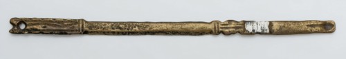 Copper narrow strip, machined, fixing hole, part artifact soil found copper metal, cast hammered sawn engraved Narrow strip