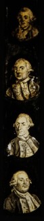Hand-painted slide with four portraits of celebrities and or noble persons, slideshelf slideshare images glass paper textiles