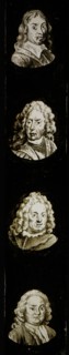 Hand-painted lamppost with four portraits of celebrities and or noble persons, slide plate slideshope images glass paper