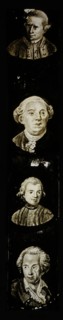 Hand-painted slide with four portraits of celebrities and or noble persons, slide slide slideshope images glass paper textiles