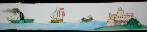 Hand-painted lantern plate with seascape, slide plate slideshope images glass paper, Hand-painted slides on the edges finished