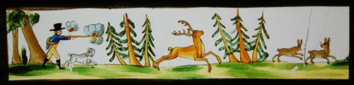 Hand-painted lantern plate with hunting scene, slideshelf slideshare images glass paper, Hand-painted rectangular magic lantern