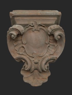 Terracotta console in Louis XV style, console building element ceramics terracotta, molded baked Terracotta console in style