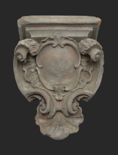 Terracotta console in Louis XV style, console building element ceramics terracotta, molded baked Terracotta console in style